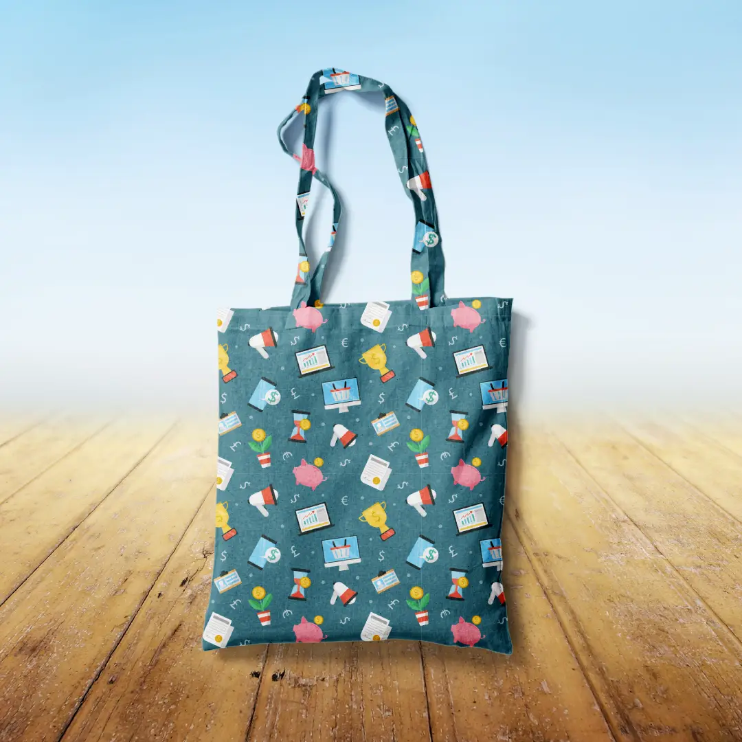 Time Is Money Petrol Blue Canvas Fabric Tote Bag