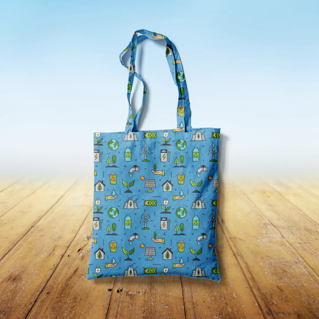 Eco Sustanablity Blue Canvas Fabric Tote Bag