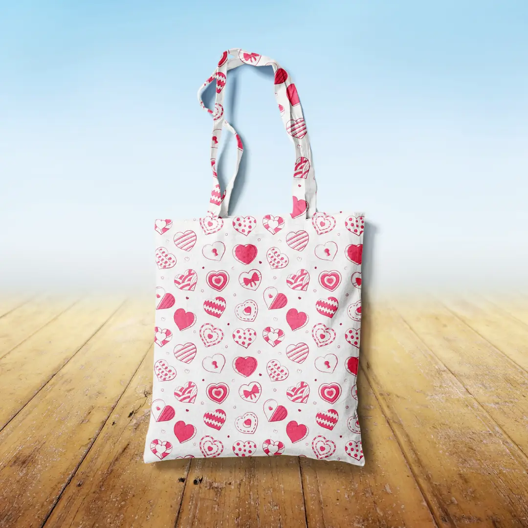 Lovely Pink Hearts Printed Canvas Fabric Tote Bag
