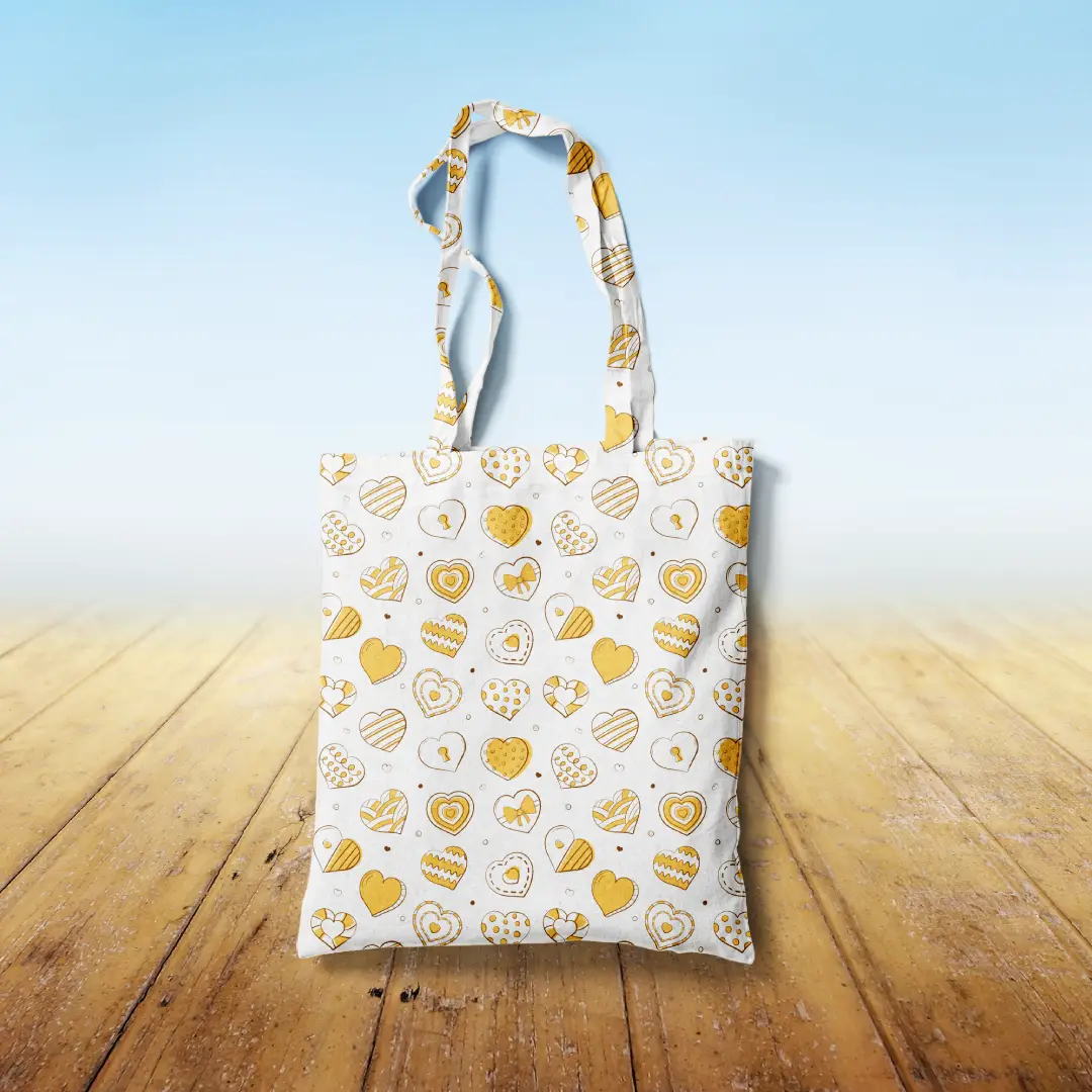 Lovely Yellow Hearts Printed Canvas Fabric Tote Bag