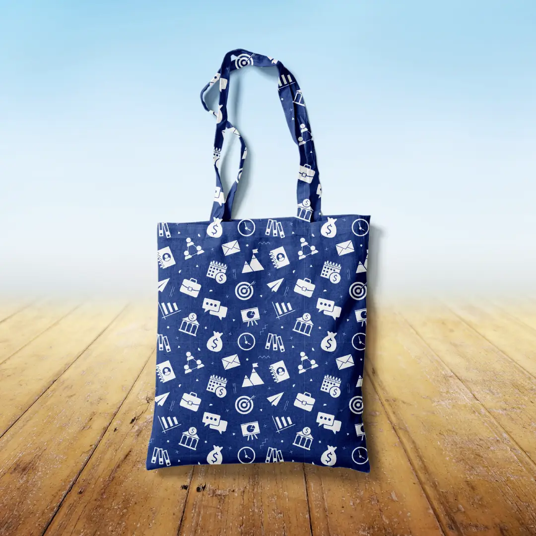 Navy Blue Office Canvas Fabric Tote Bag