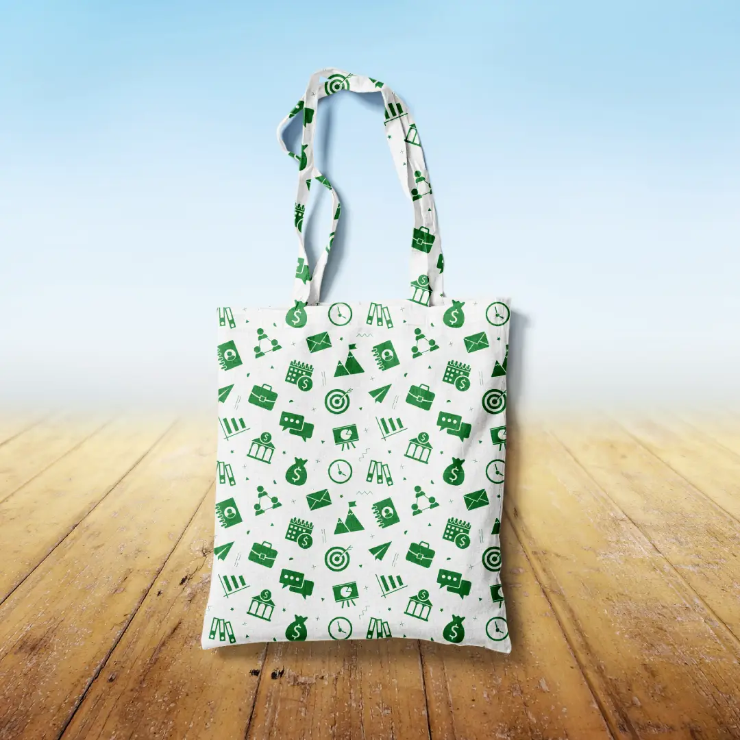 Office Green White Canvas Fabric Tote Bag