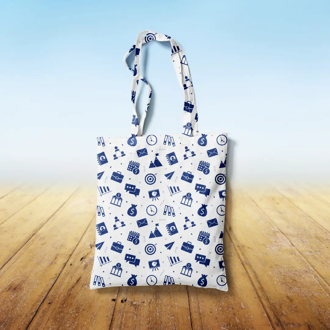 Office Blue White Canvas Fabric Tote Bag
