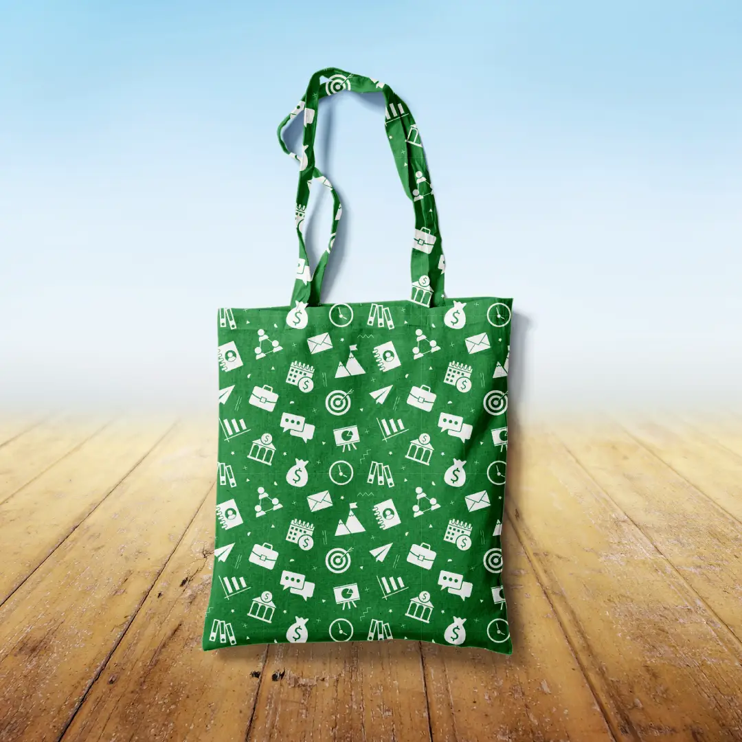 Office Time Green Canvas Fabric Tote Bag