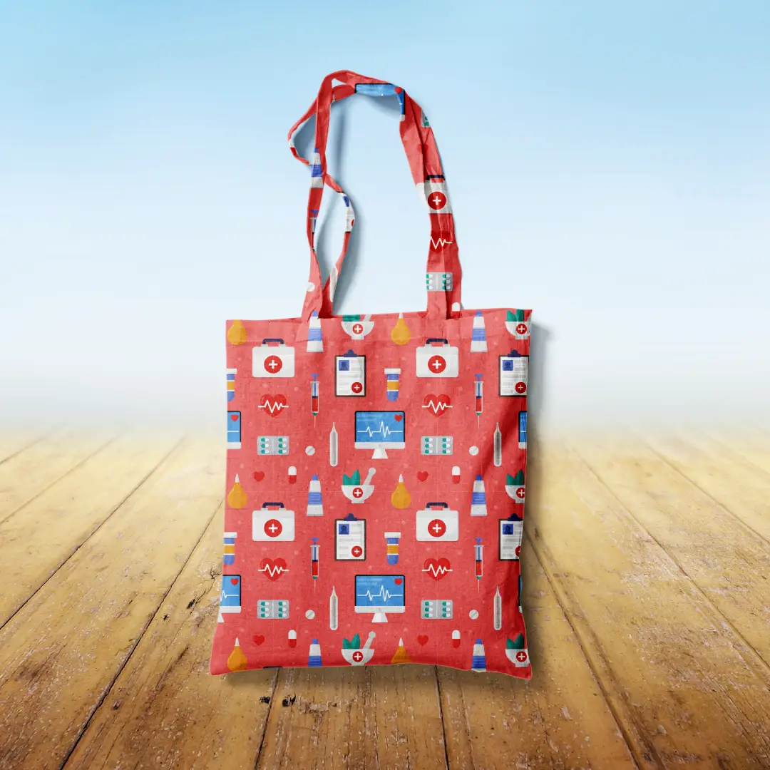 Medicines Printed Peach Canvas Fabric Tote Bag