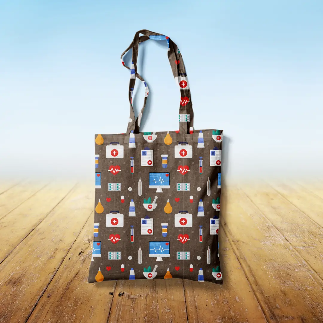 Medicines Printed Grey Canvas Fabric Tote Bag