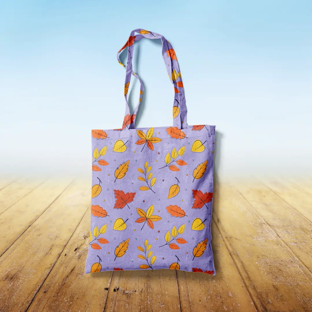 Autumn Leaves Printed Purple Canvas Fabric Tote Bag