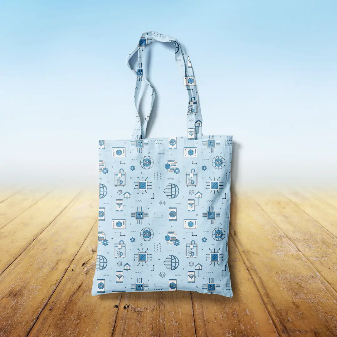 Electrified World Sky Blue Canvas Fabric Tote Bag