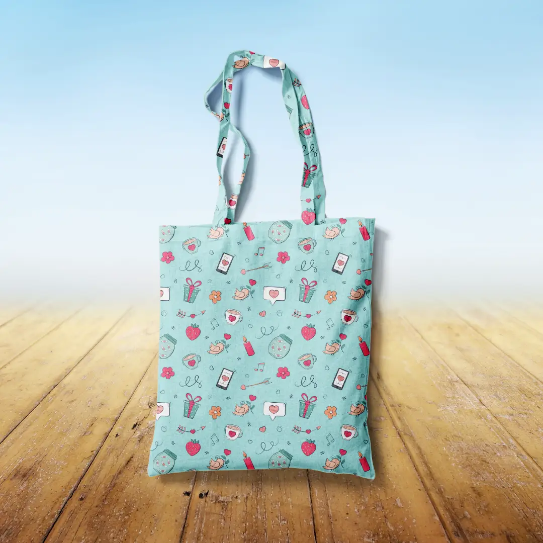 Love Birds Mint Color Canvas Fabric Tote Bag