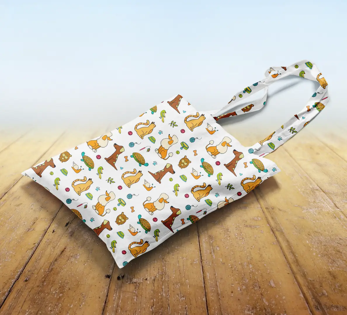 Dogs Printed White Canvas Fabric Tote Bag - Image 2