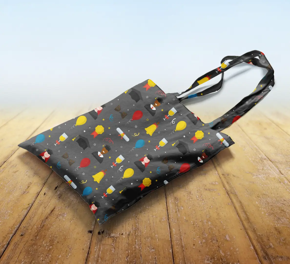 Grad Celebration Day Printed Grey Color Canvas Fabric Tote Bag - Image 2