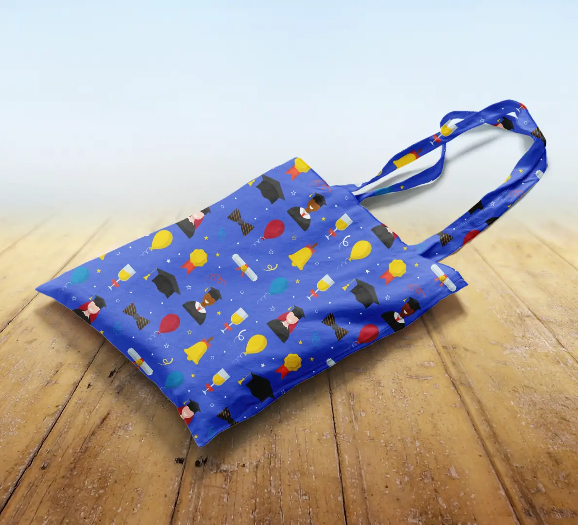 Grad Celebration Day Printed Navy Blue Canvas Fabric Tote Bag - Image 2