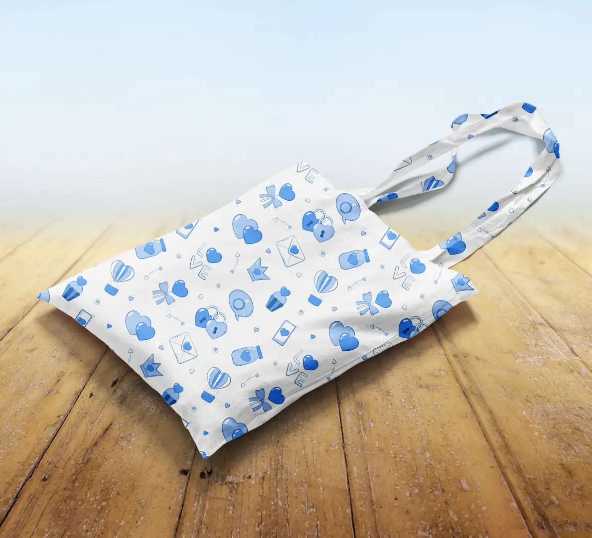 Lovely Blue White Canvas Fabric Tote Bag - Image 2