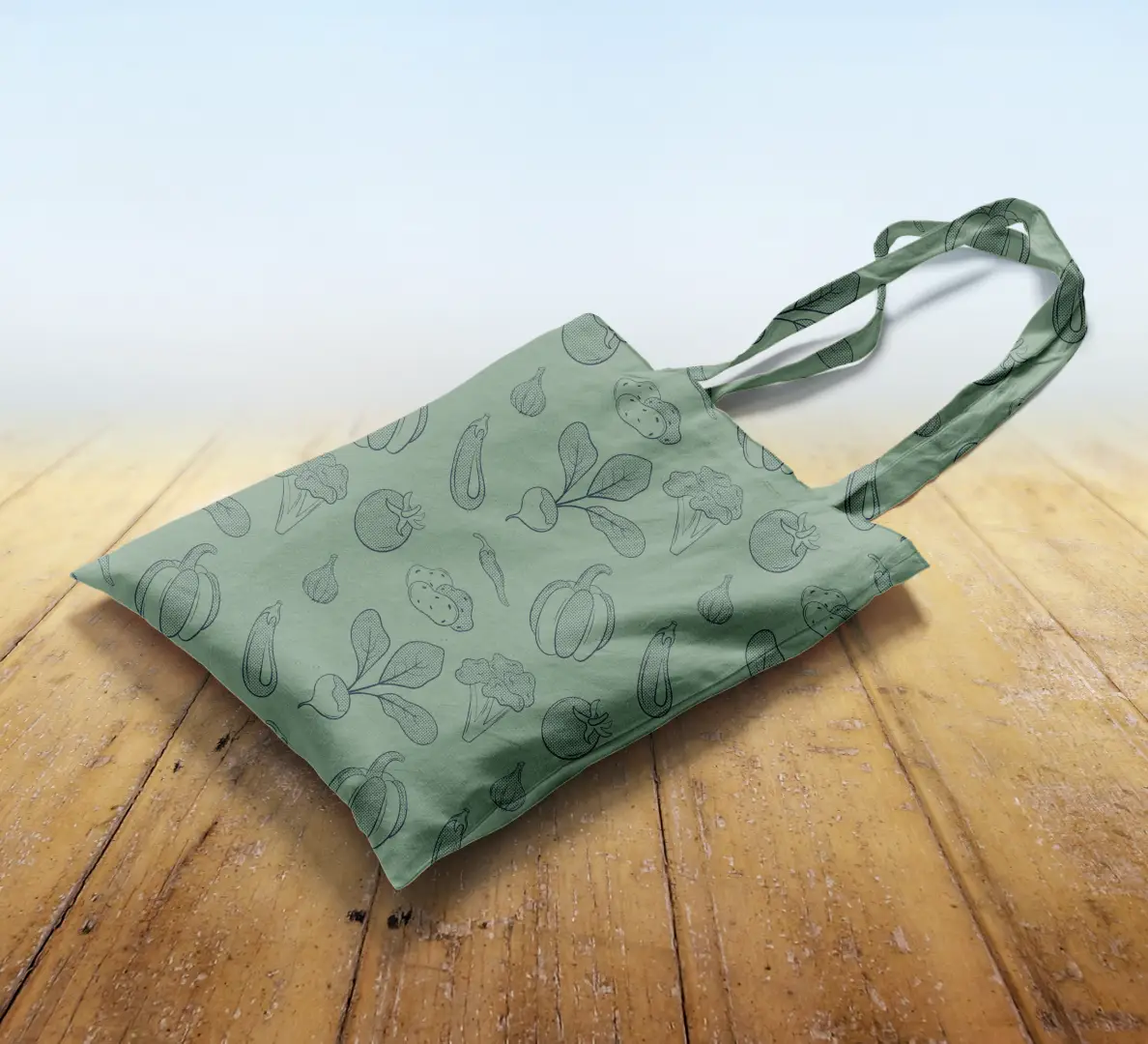Veggies Green Canvas Fabric Tote Bag - Image 2