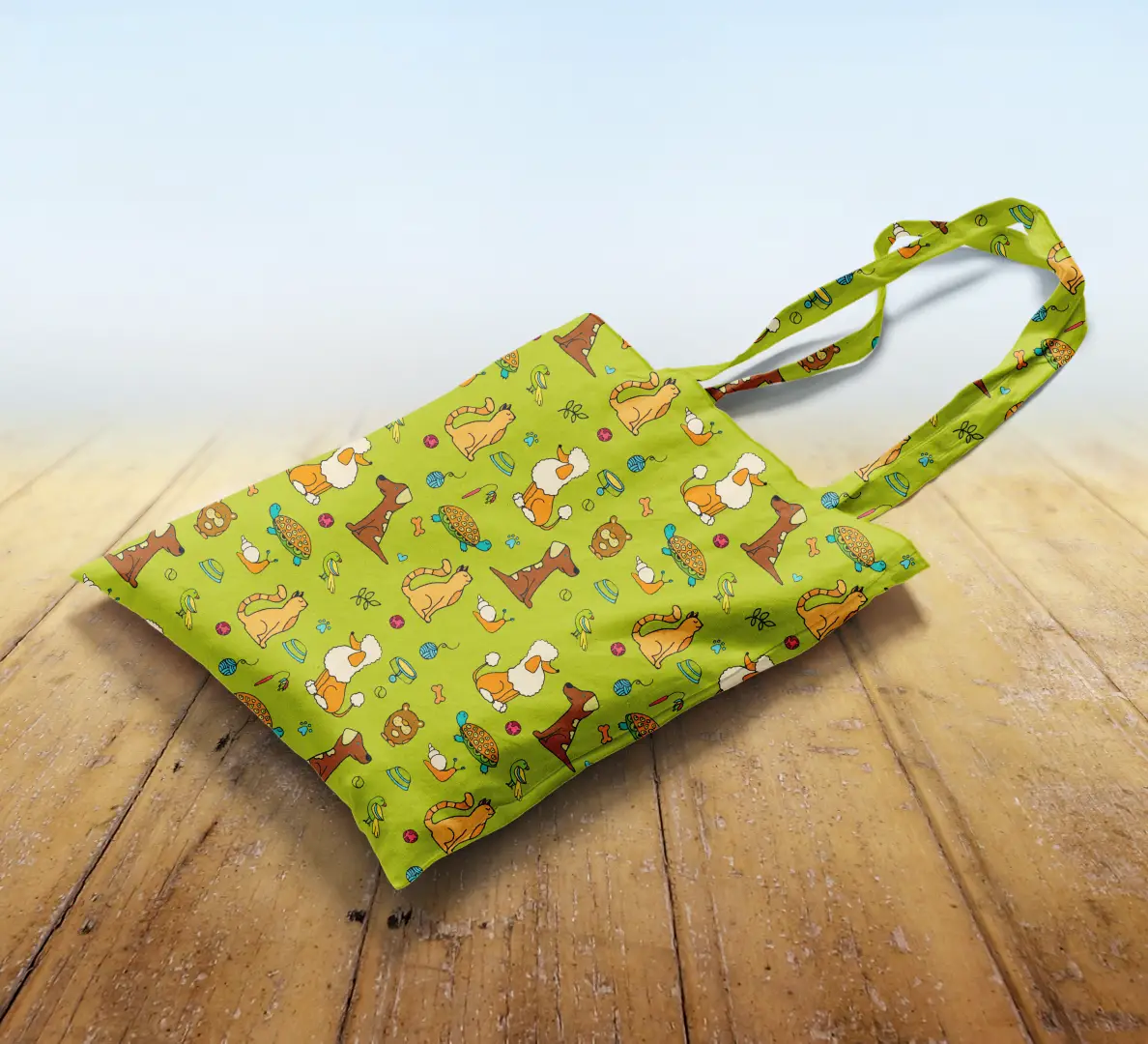 Dogs Printed Green Canvas Fabric Tote Bag - Image 2