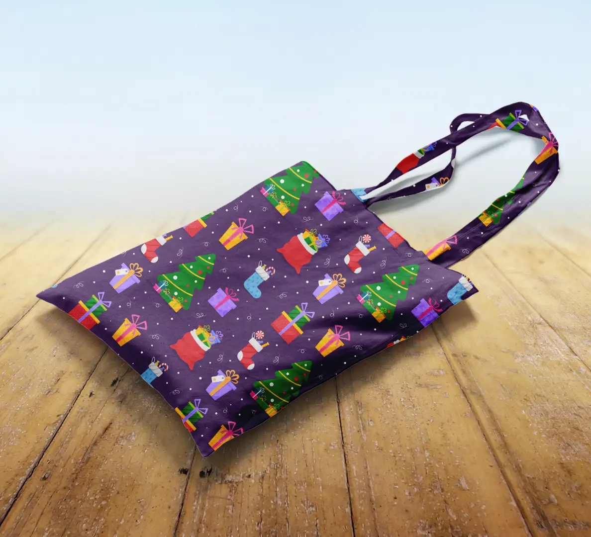 Christmas Goodies Printed Purple Canvas Fabric Tote Bag - Image 2