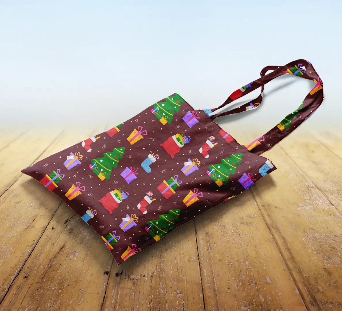 Christmas Goodies Printed Brown Canvas Fabric Tote Bag - Image 2