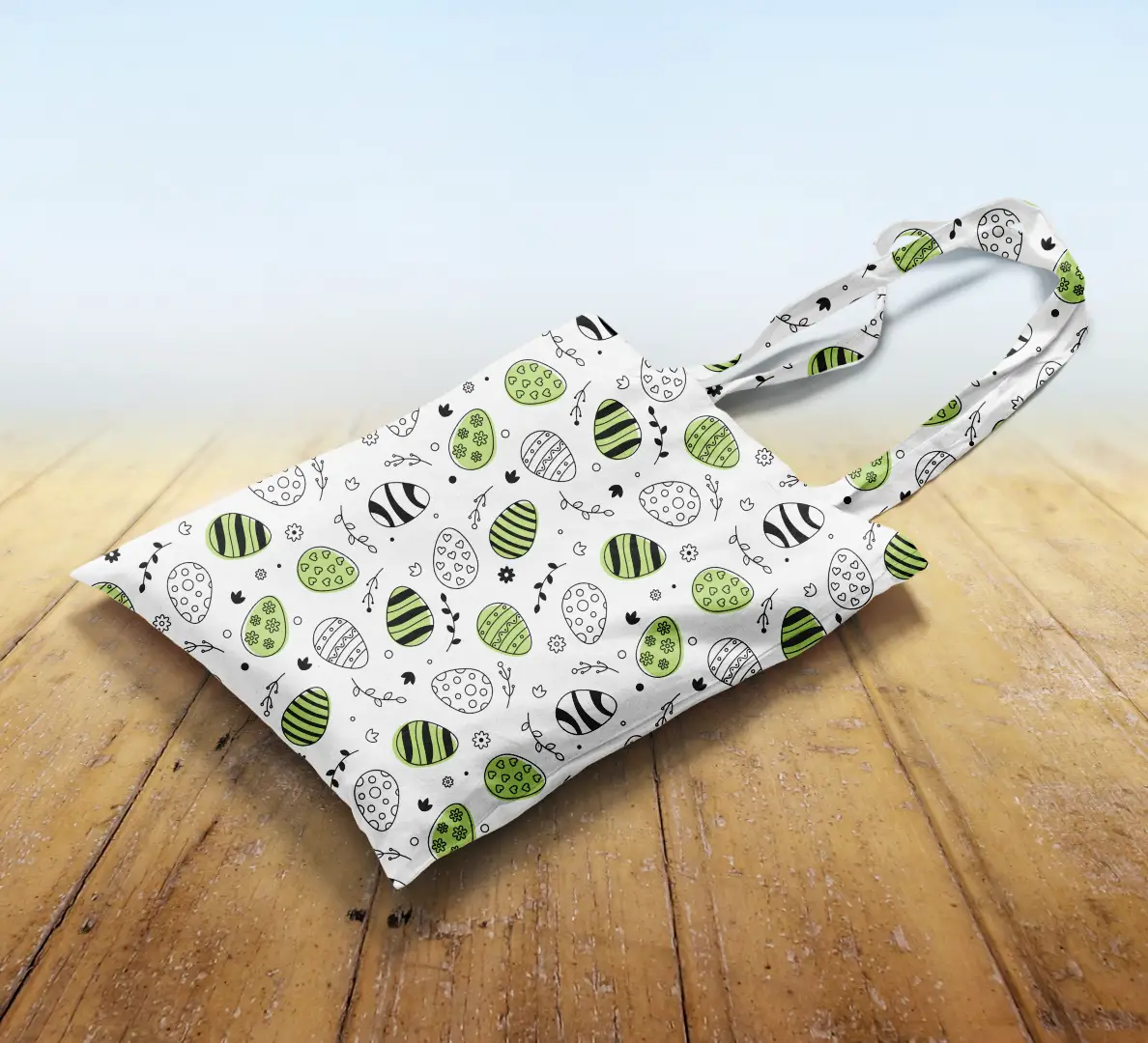 Easter Eggs Green Canvas Fabric Tote Bag - Image 2