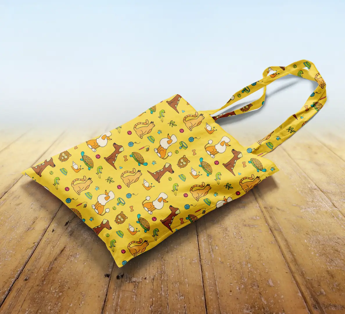 Dogs Printed Yellow Canvas Fabric Tote Bag - Image 2