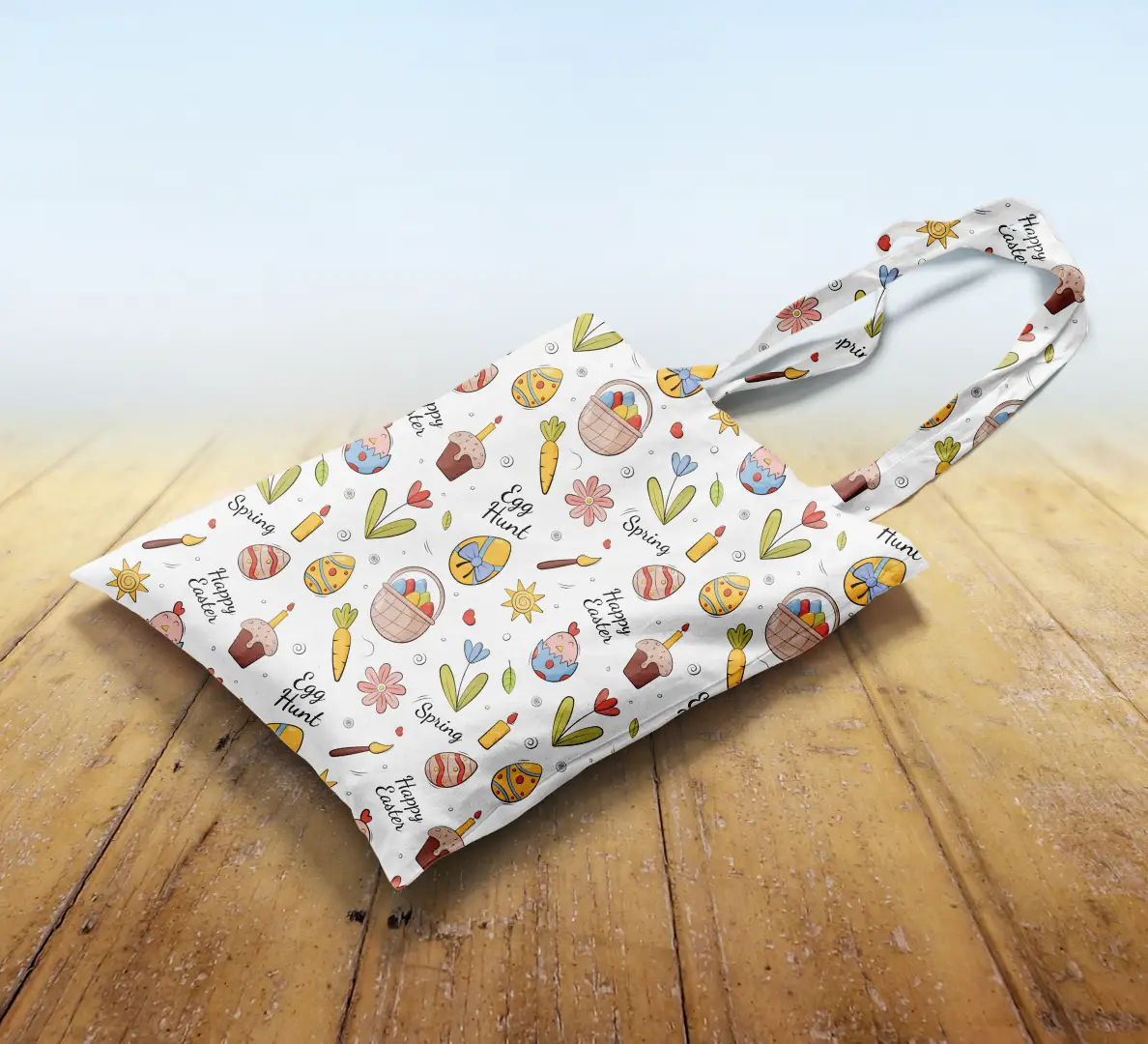 Happy Easter Canvas Fabric Tote Bag - Image 2