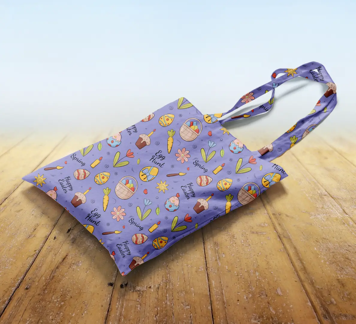 Purple Easter Egg Hunt Canvas Fabric Tote Bag - Image 2