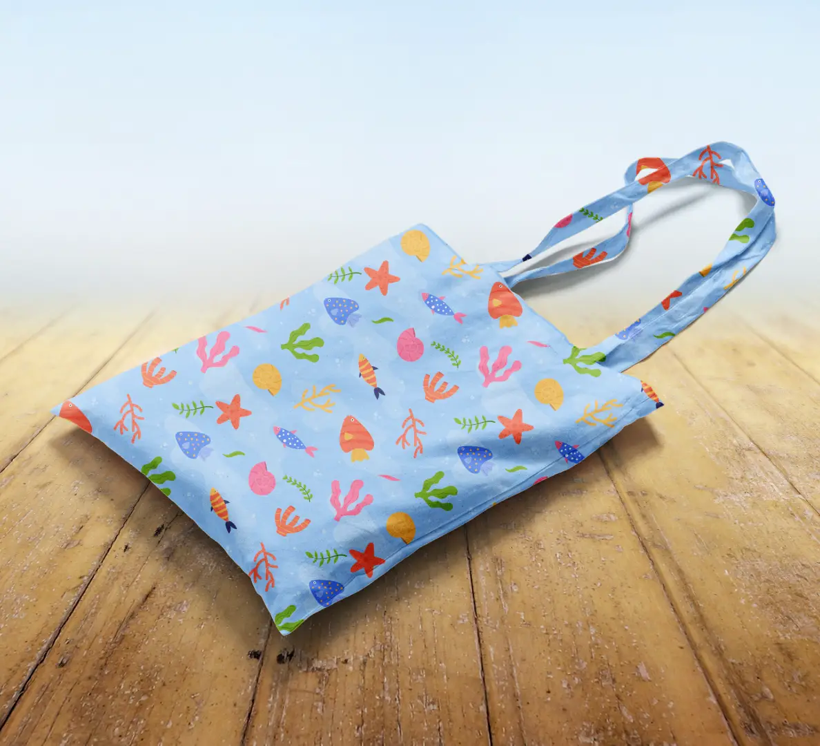 Sea Creatures Canvas Fabric Tote Bag - Image 2