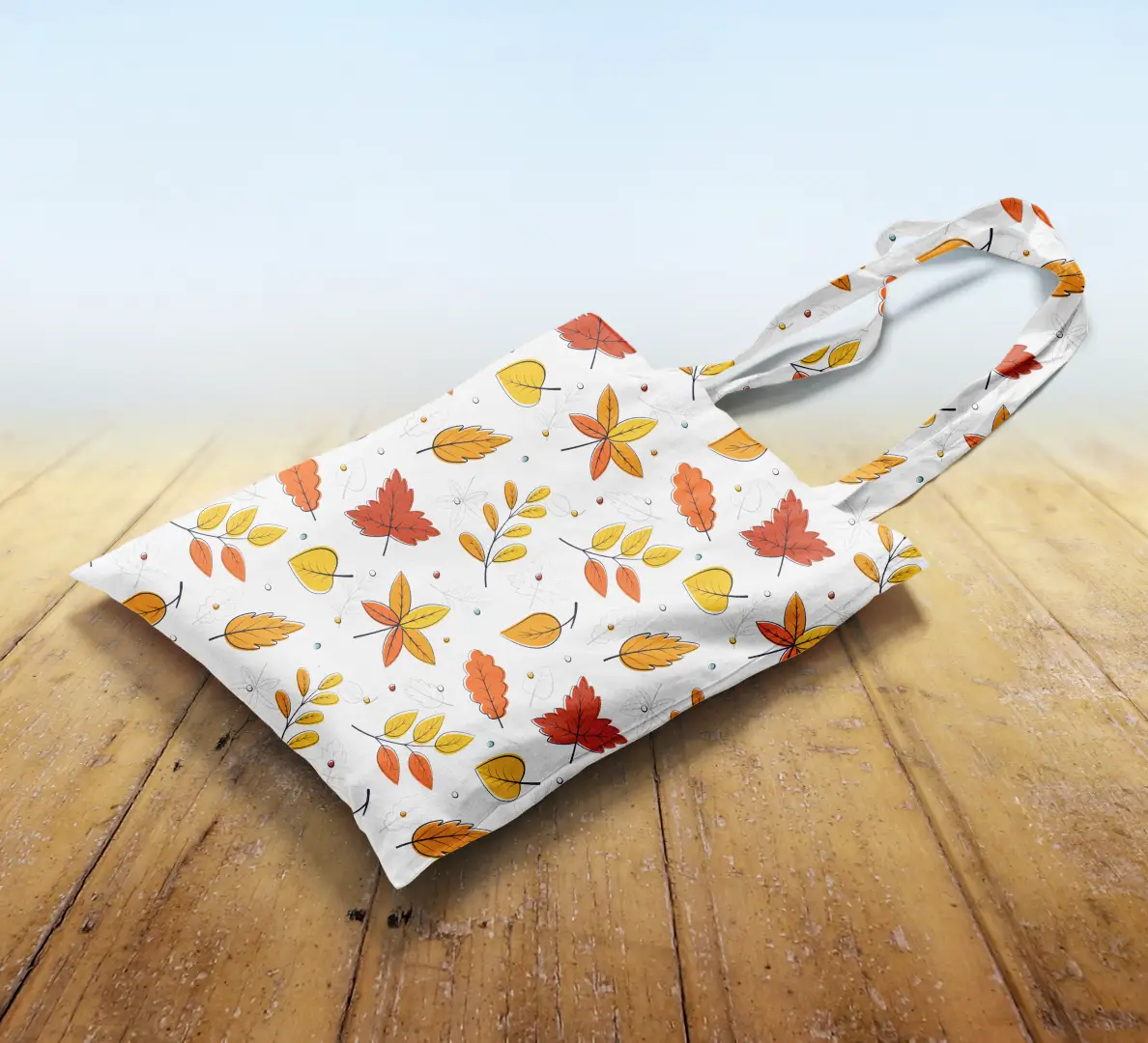 Autumn Leaves Printed Canvas Fabric Tote Bag - Image 2