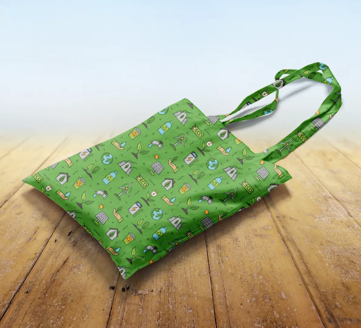 Eco Sustanablity Green Canvas Fabric Tote Bag - Image 2