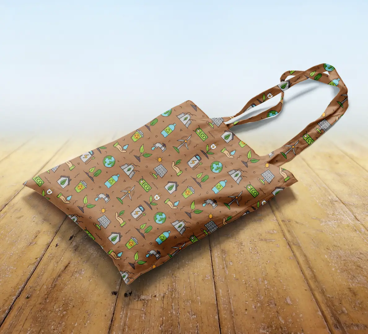 Eco Sustanablity Brown Canvas Fabric Tote Bag - Image 2