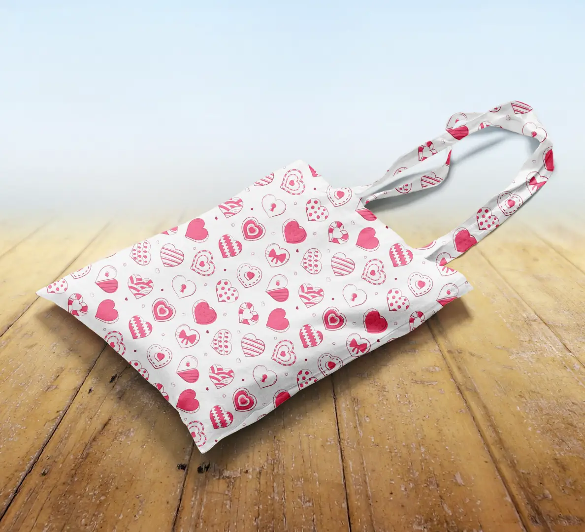 Lovely Pink Hearts Printed Canvas Fabric Tote Bag - Image 2