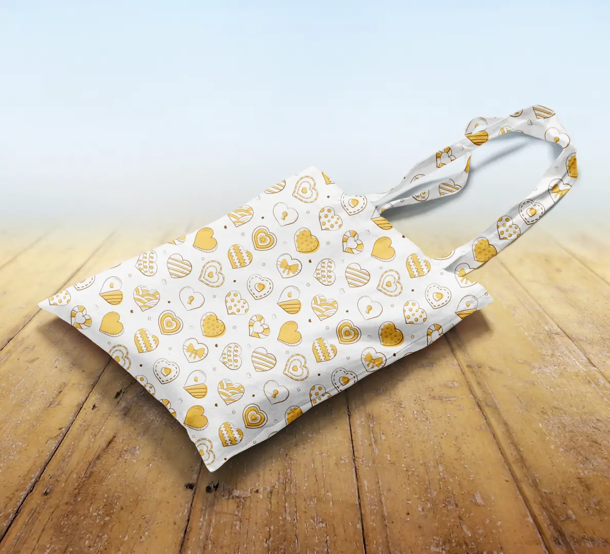 Lovely Yellow Hearts Printed Canvas Fabric Tote Bag - Image 2