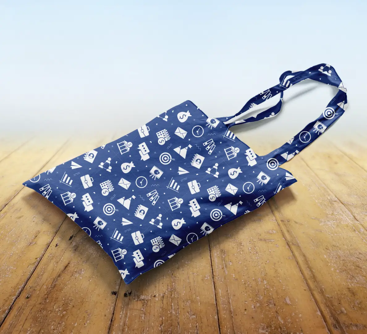 Navy Blue Office Canvas Fabric Tote Bag - Image 2