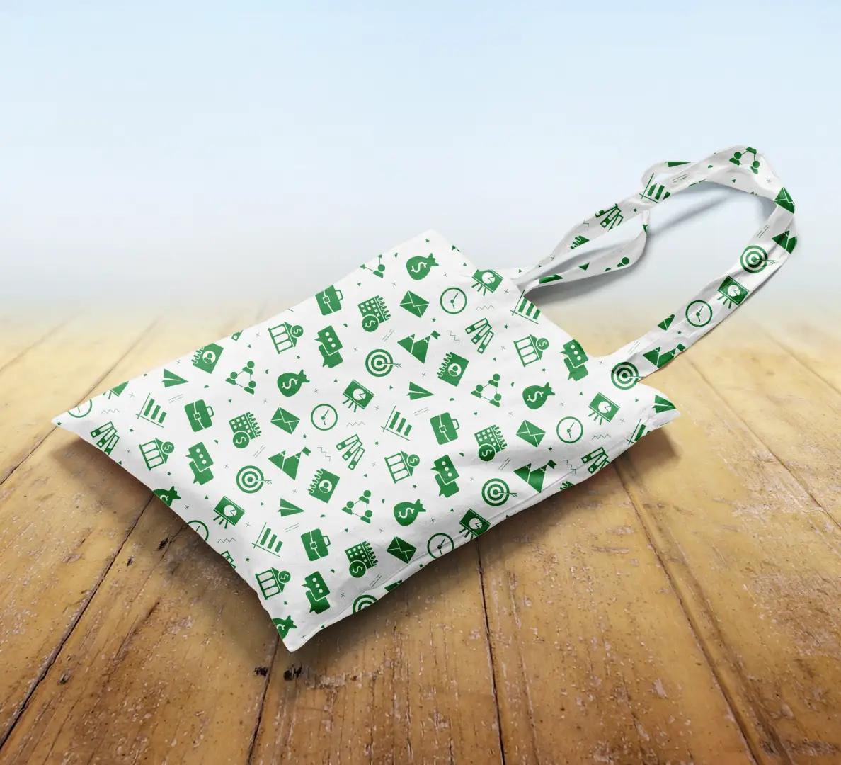 Office Green White Canvas Fabric Tote Bag - Image 2