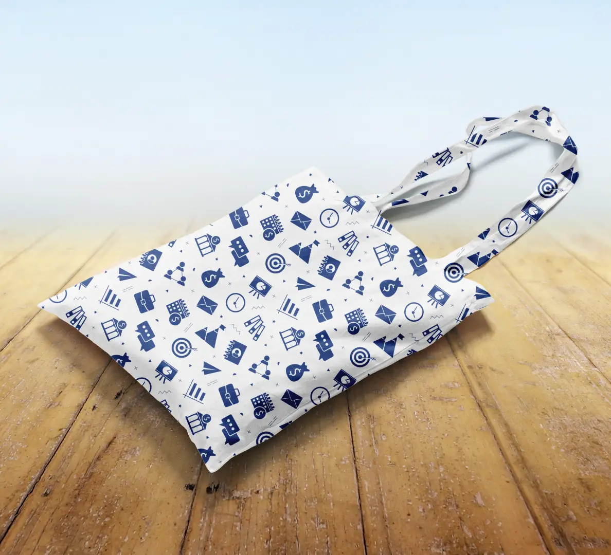 Office Blue White Canvas Fabric Tote Bag - Image 2