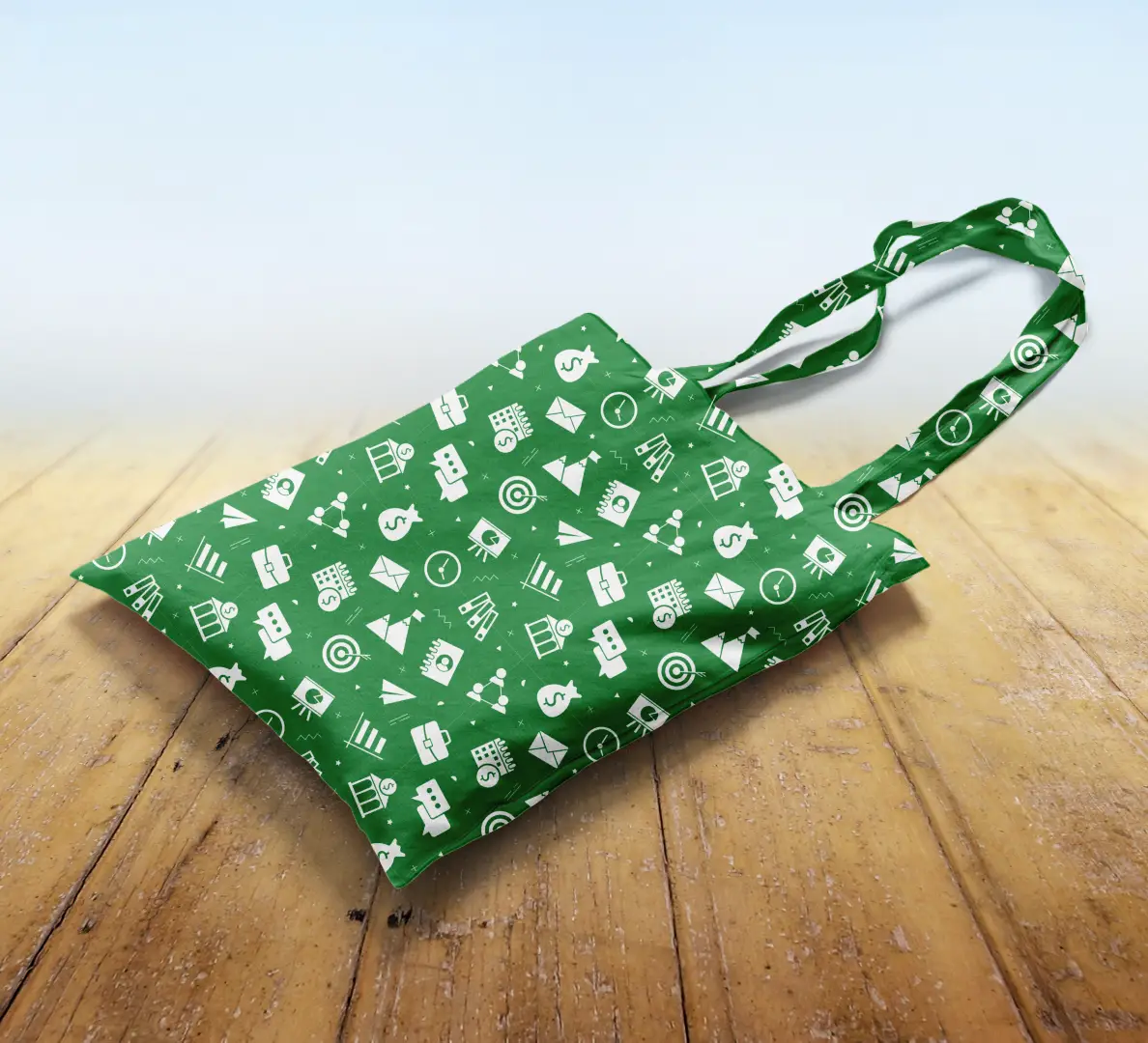 Office Time Green Canvas Fabric Tote Bag - Image 2