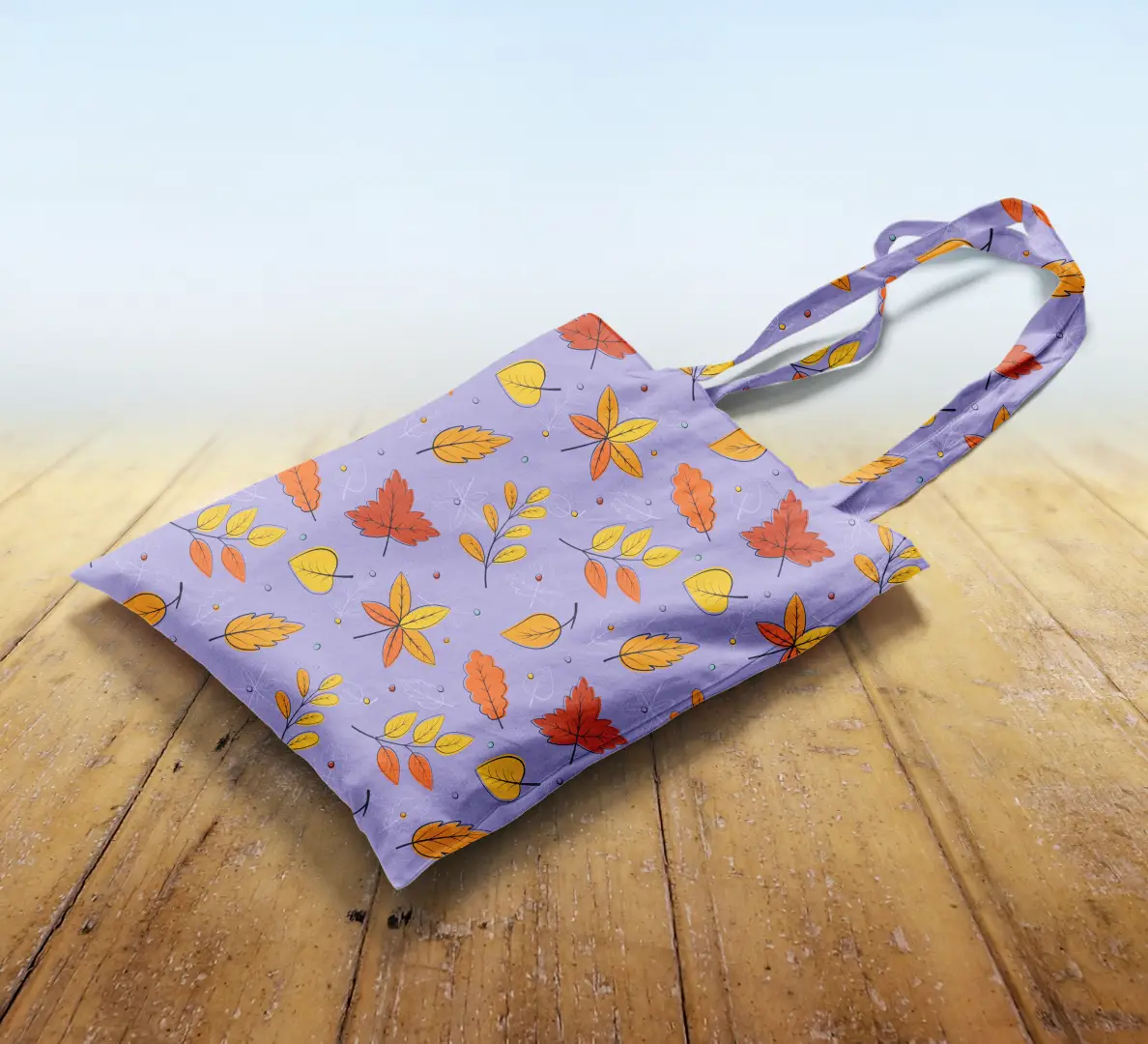 Autumn Leaves Printed Purple Canvas Fabric Tote Bag - Image 2