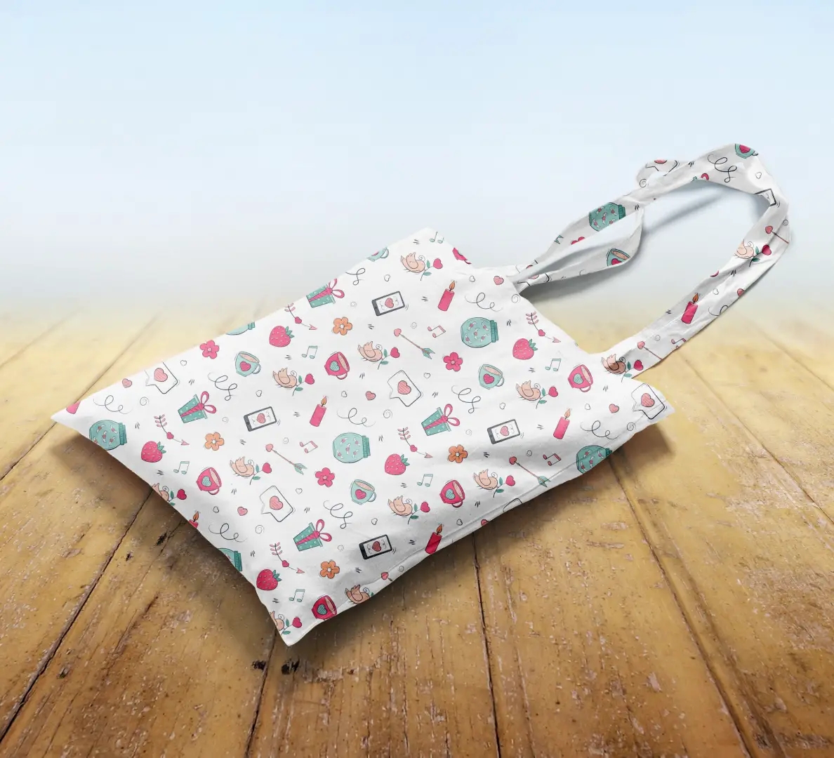 Love Birds White Canvas Fabric Tote Bag - Image 2