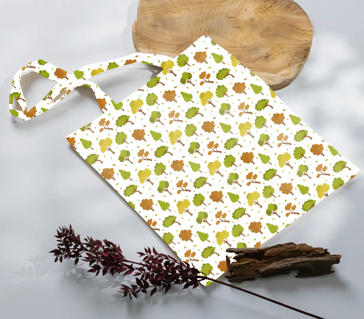 Trees Printed Canvas Fabric Tote Bag - Image 3