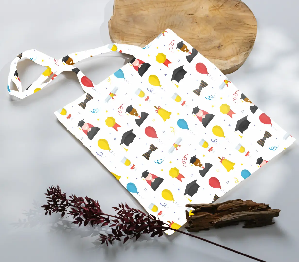 Grad Celebration Day Printed Canvas Fabric Tote Bag - Image 3