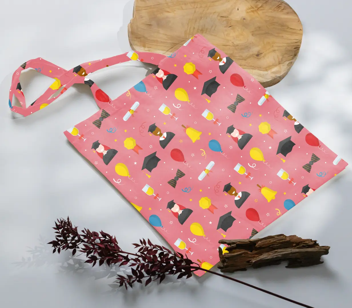 Grad Celebration Day Printed Peach Canvas Fabric Tote Bag - Image 3