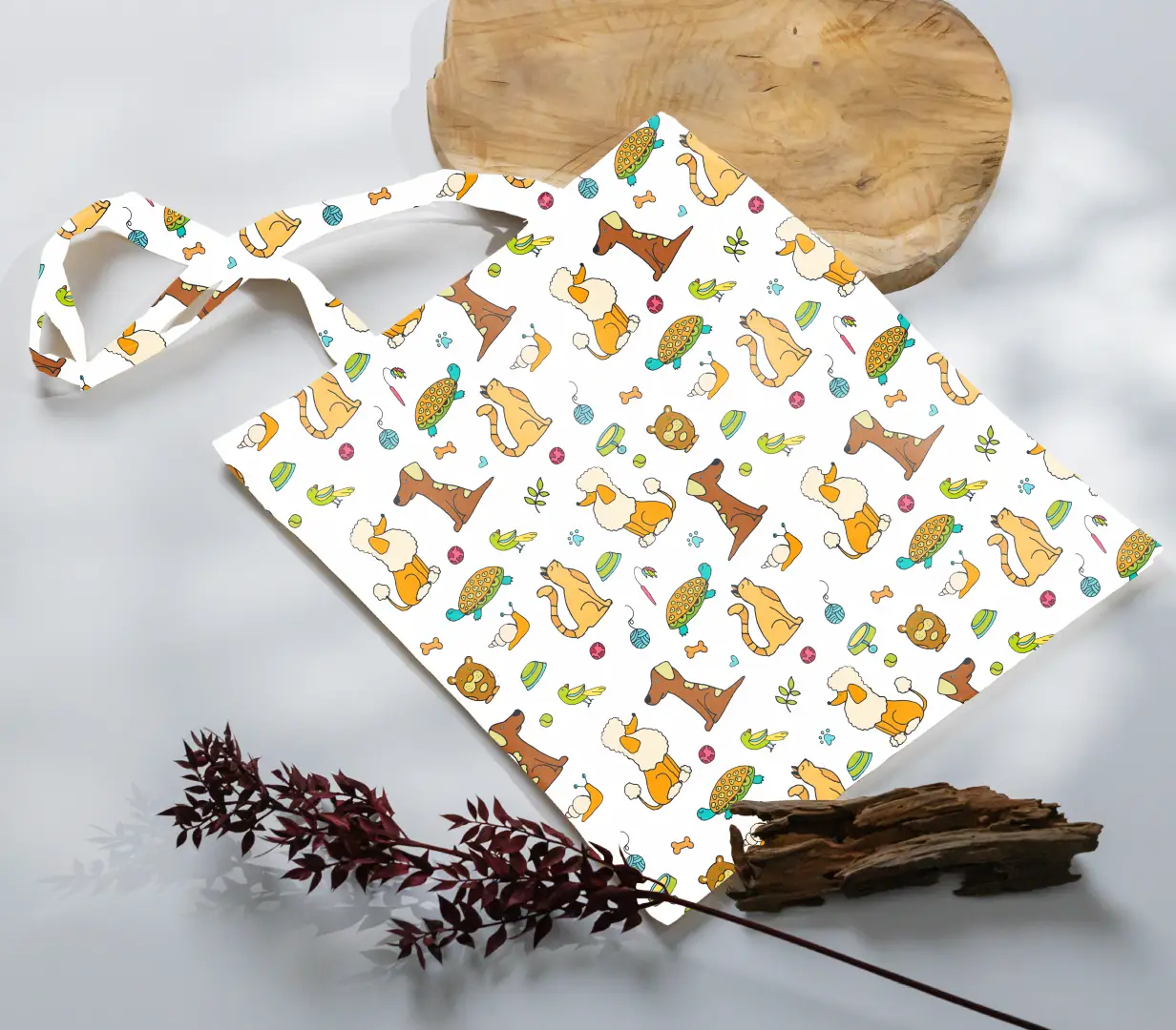 Dogs Printed White Canvas Fabric Tote Bag - Image 3