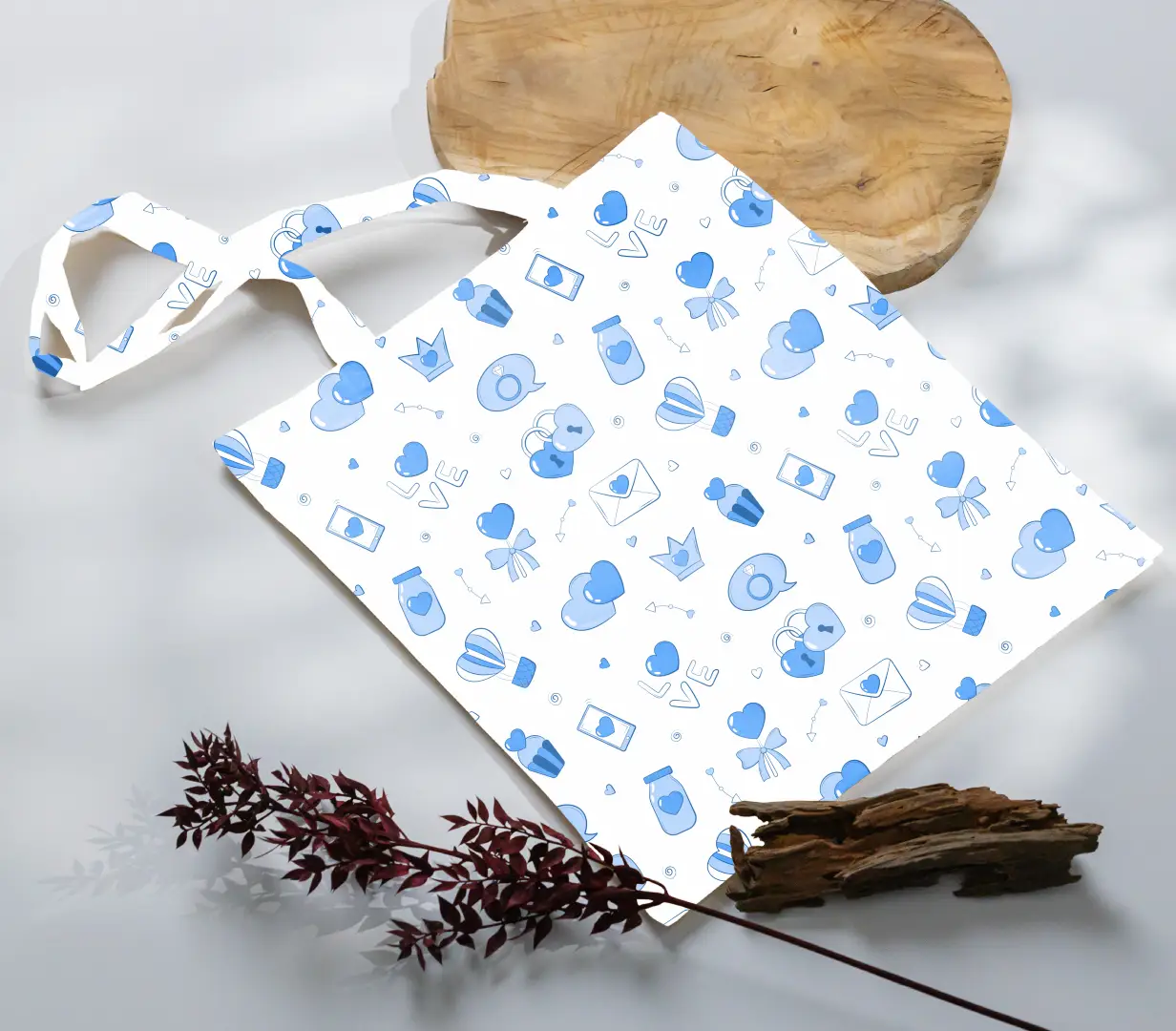 Lovely Blue White Canvas Fabric Tote Bag - Image 3