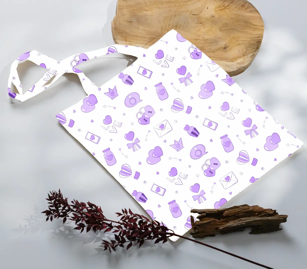 Lovely Purple White Canvas Fabric Tote Bag - Image 3