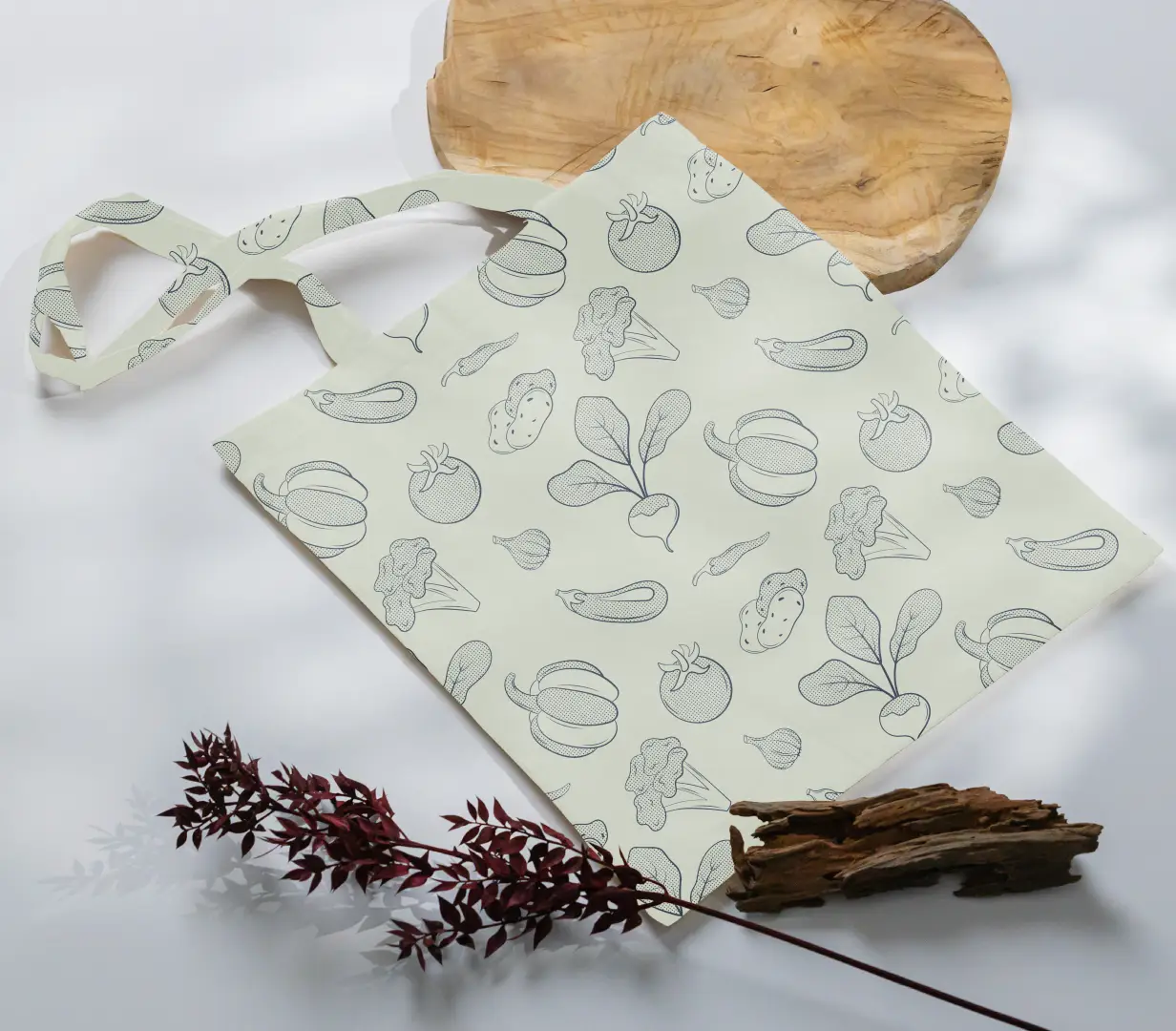 Veggies Light Green Canvas Fabric Tote Bag - Image 3