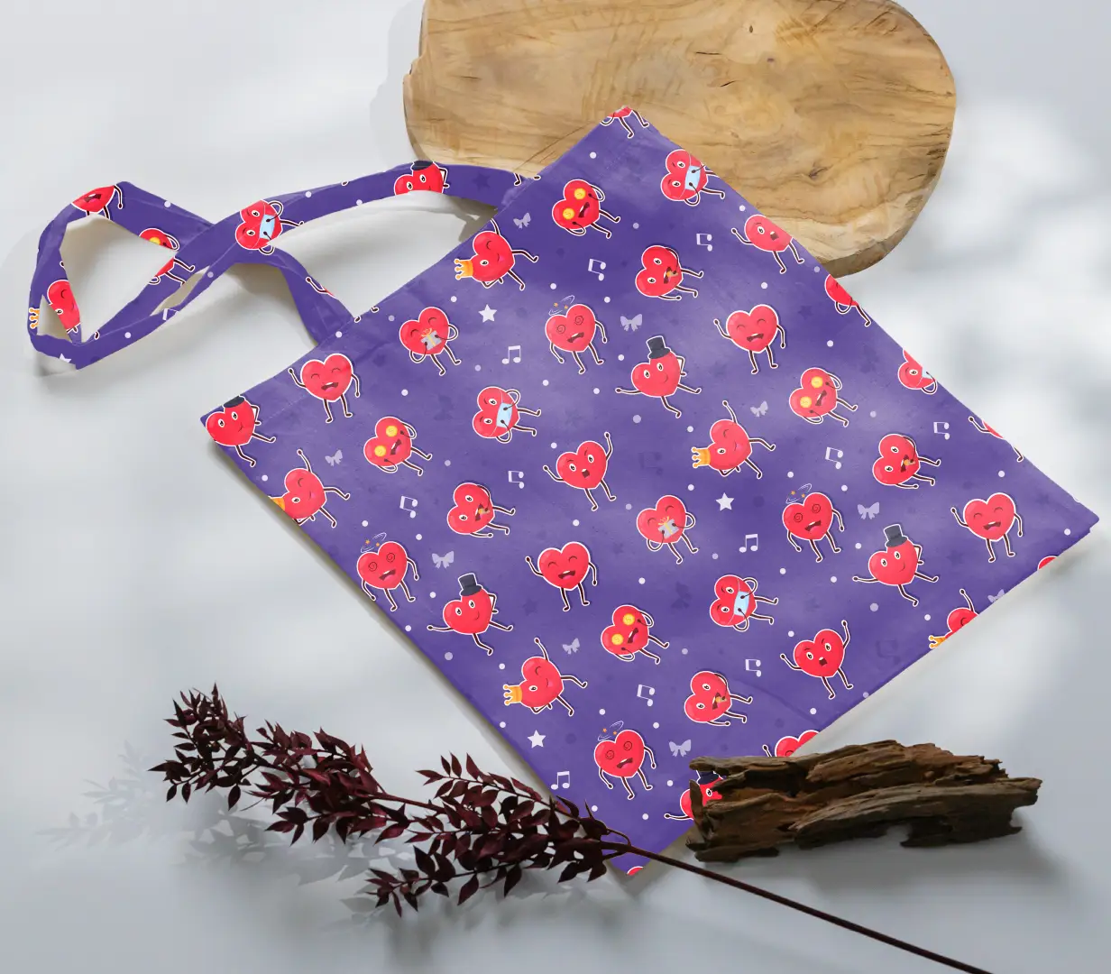 Love Emotions Purple Color Canvas Fabric Tote Bag - Image 3