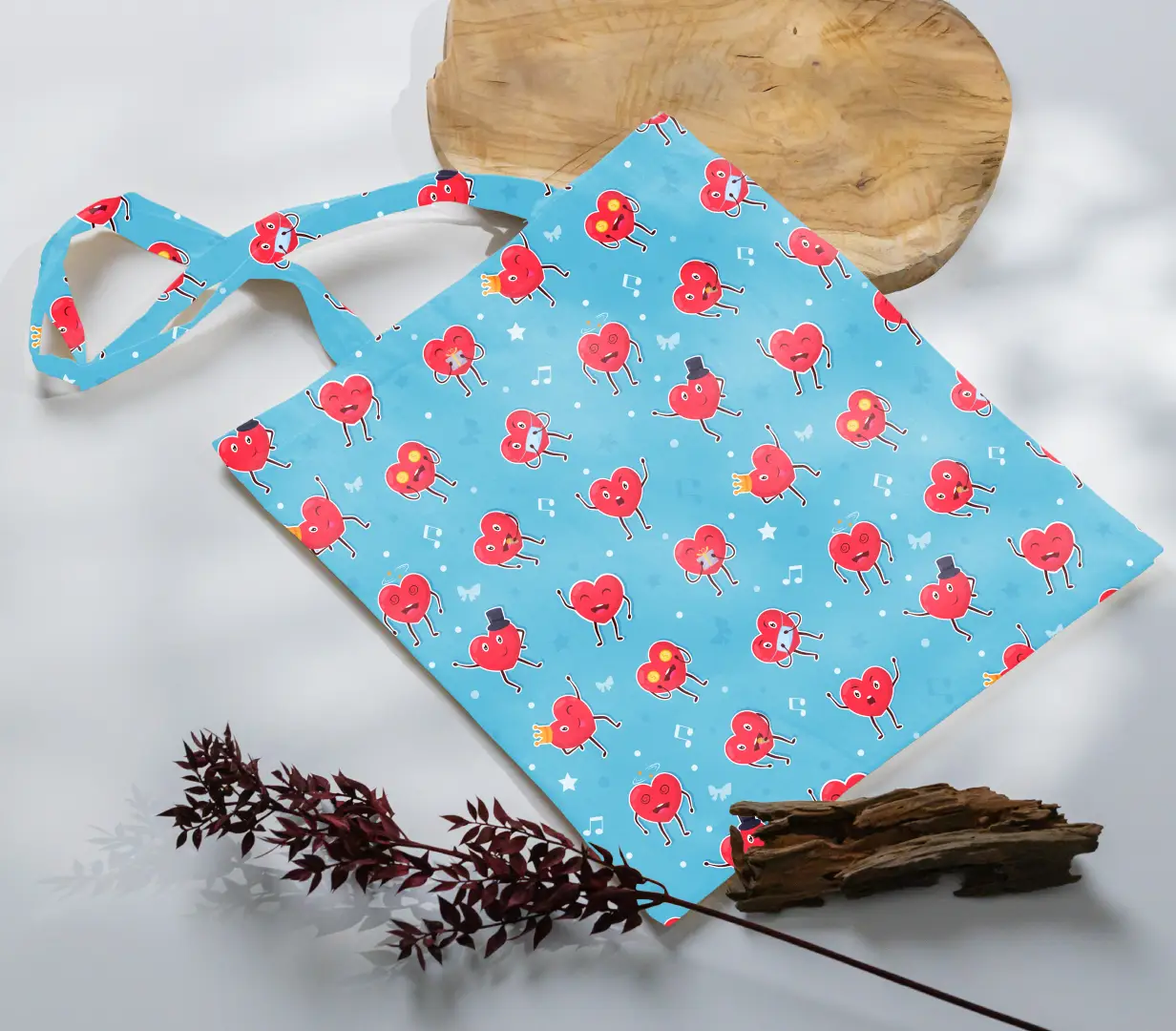 Love Emotions Sky Blue Color Canvas Fabric Tote Bag - Image 3