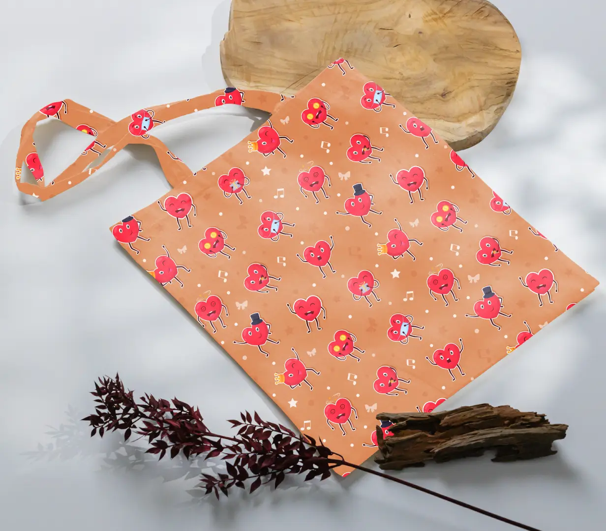 Love Emotions Orange Color Canvas Fabric Tote Bag - Image 3