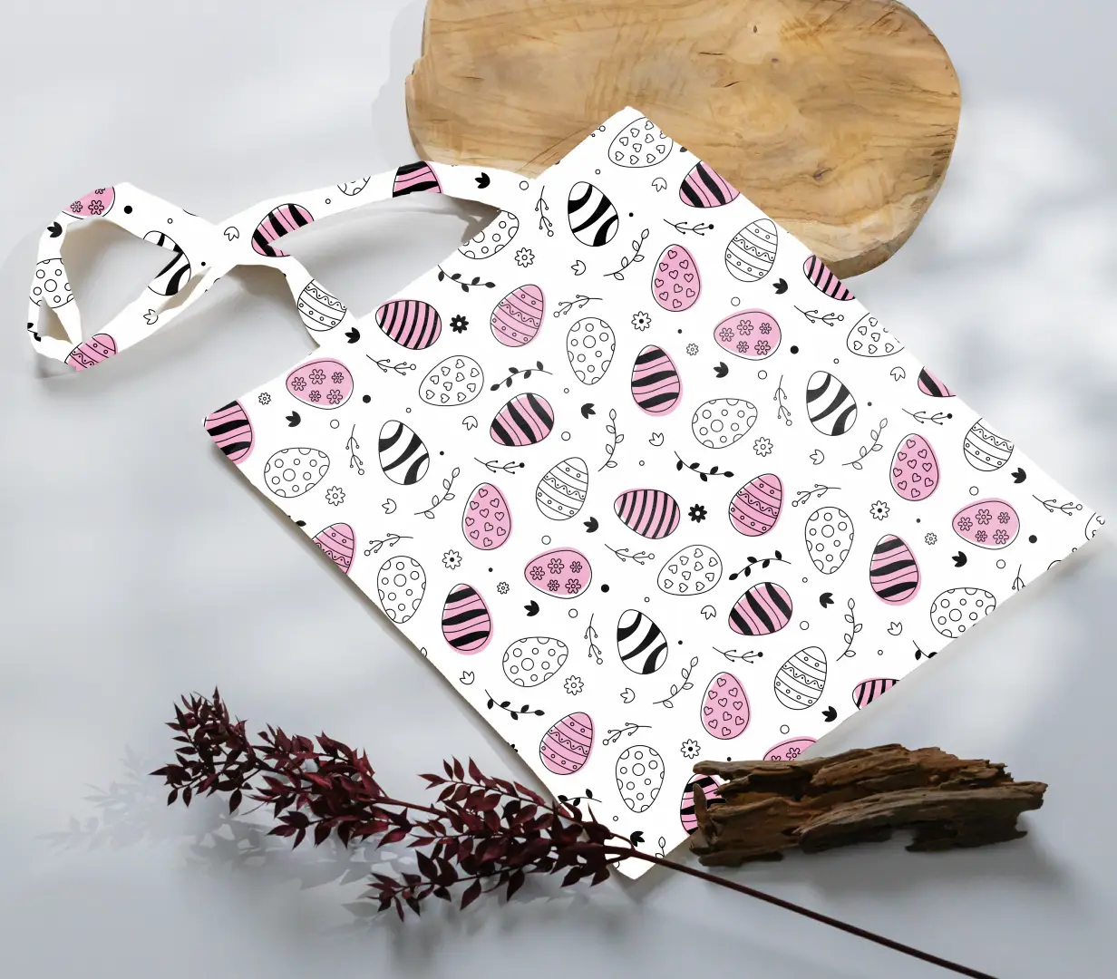 Easter Pink Eggs Canvas Fabric Tote Bag - Image 3