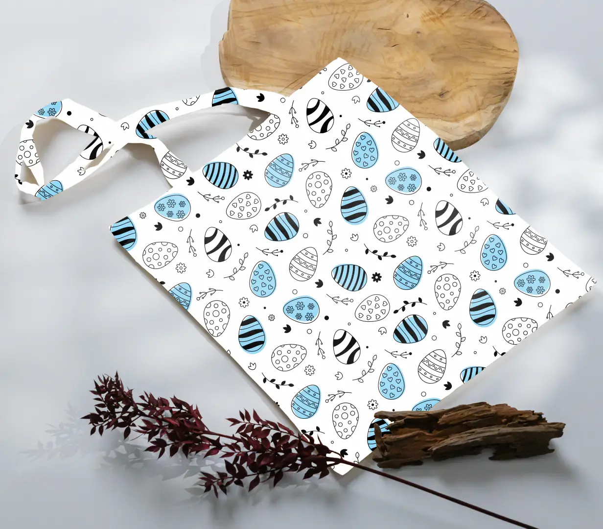 Easter Eggs Sky Blue Canvas Fabric Tote Bag - Image 3