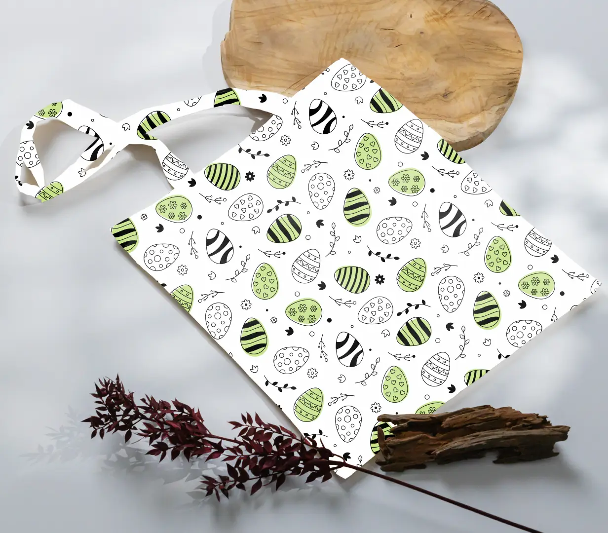 Easter Eggs Green Canvas Fabric Tote Bag - Image 3